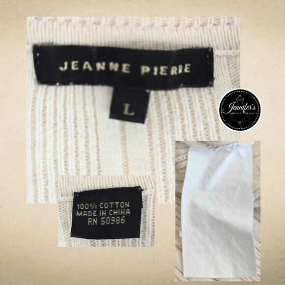 Jeanne Pierre Beige V Neck Long Sleeve Pullover Sweater Size Large - Picture 7 of 9